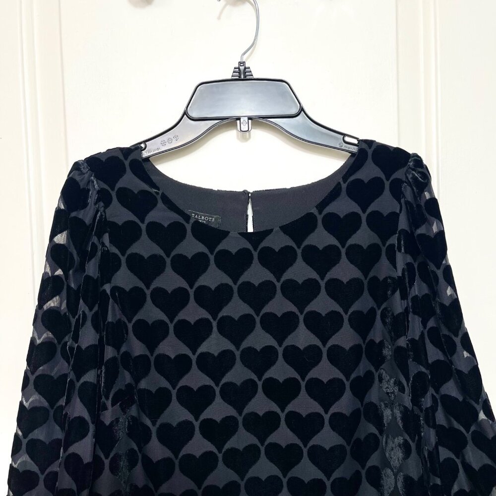 Talbots Heart Print Velvet Blouson Top in Black Size Mp - Picture 5 of 13